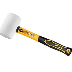 Ingco Professional Rubber Mallet Hammer (HRUH8316) Fiberglass Handle Ergonomic Comfortable Grip Handle, Durable Weight : 16oz/450g 45% Natural Rubber, Soft Type