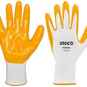 Ingco Heavy Duty Nitrile Anti-Skid Safety Work Gloves For Mechanic, Industrial Assembly Line, Field Work-(2 Pairs)