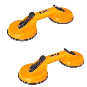INGCO 2 PCS PACK Glass Suction Cups, Capacity 50 KG, Two Head Sucker, Heavy Duty Dual Suction Cup Lift Large Glass/Tile Suction Cup Lifter/Moving Glass/Pad for Lifting/Dent Pulle