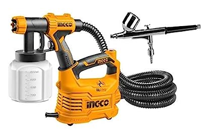 Ingco Imported 500W Hvlp Floor Based Electric Paint Spray Gun with Pen Type Air Brush Gun (Orange)