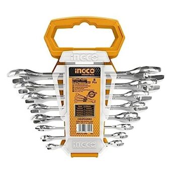 Ingco12Pcs 1/2? Socket Set HKTS12122 (10pcs socket, 1pcs 1/2"" 45T quick release ratchet handle & 1pcs 5"" Extension bar), C Shaped end and Hex end