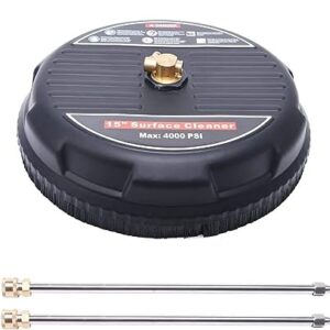 KROST 15″ Pressure Washer Surface Cleaner 4000 PSI with 2 Pressure Washer Extension Wand for Driveways Sidewalks Patios Cleaning