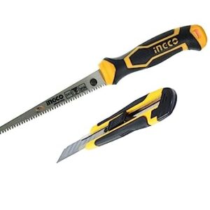 Ingco Premium Utility Knife Cutter, Snap-Off Blade Knife With Free 10Pcs Sharpened Blade & 3Mtr Tape