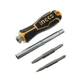 Ingco Imported 6 in 1 Screwdriver with Interchangeable Handle (Orange)