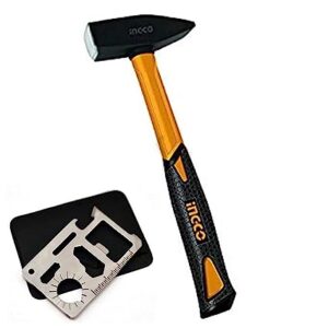 Ingco Professional/Home Usage Drop Forged Fiber Glass Handle Machinist Hammer | With 11 In 1 Camping/Hiking Tool (200Gm
