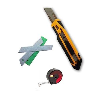 Ingco Premium Utility Knife Cutter, Snap-Off Blade Knife With Free 10Pcs Sharpened Blade & 3Mtr Tape