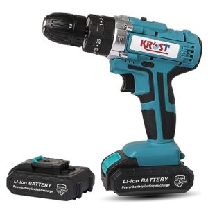 KROST Cordless 21v Drill Multi Function Drill – 20 Stage Torque Screwdriver – 2 speed control – Key-less Drill Chuck – 2pcs 21V-Max Li-Ion 2Ah Batteries (Without Hammer)