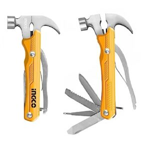 INGCO Multipurpose Tool Kit, 12 in 1 Multitool, Multi-function Hammer, Stainless Steel with Strong Aluminum Handle, Survival Tools Small Hammer Multitool Hatchet Survival Gear, Gifts for Men, Women, Dad, Husband
