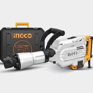 Ingco 1700W Demolition breaker With 2pcs chisels (Impact force:45J & Impact rate:1400bmp), 220 Volts (DC, Silver and Black