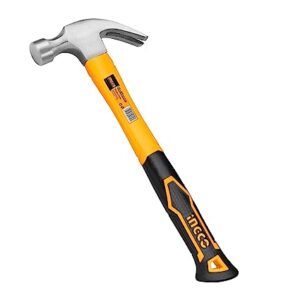 INGCO Claw Hammer, Professional Claw Hammer, 8oz/220g | 45# Carbon Steel, Heat Treatment Drop-Forged Hammerhead for Pulling nails, Prying Boards, Demolition work, Splitting Wood