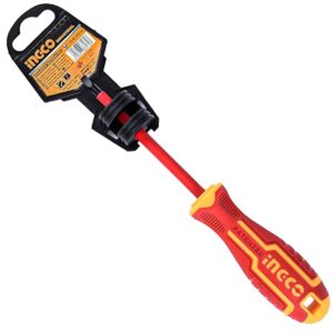 INGCO HISD81PH2100 Insulated Screwdriver 1/4 Inch Repair Tool Cushion Grip Handle Flat Head Tip for Home & Industrial Use Red/Yellow