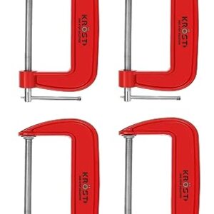 KROST Heavy Duty C and G Clamp Set, 4″ C-Clamp for Metalworking, Woodworking, 4-Inch Max Jaw Opening, Red (4pcs)