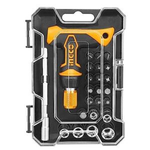 INGCO HKSDB0318 31PCS Mechanical Tools T-Handle Wrench Screwdriver Set (Multicolor, Medium)