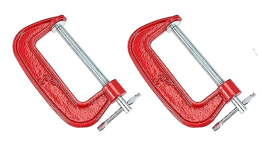 KROST Heavy Duty C and G Clamp Set, 3″ C-Clamp for Metalworking, Woodworking, 3-Inch Max Jaw Opening, Red (2pcs)