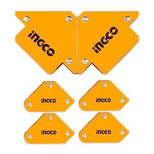 INGCO 6 Pcs Magnetic Welding Holder Set, Welding Magnet Set for Metal Working 10, 25 Lbs Strength Magnetic Welding Holder, 45,90,135 Degree Angle Fits for welding, Soldering, Assembling