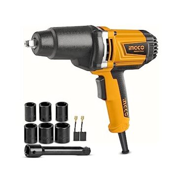 Ingco Impact Wrench, 2300rpm | 550N.M | 1/2"" Square Drive Electric Impact Wrench, Aluminum Gear Box with Rubber, Impact Wrench Tool Kit with 6pcs Sockets, 1pcs 125mm Adaptor - Image 2