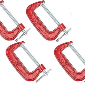 KROST Heavy Duty C and G Clamp Set, 3″ C-Clamp for Metalworking, Woodworking, 3-Inch Max Jaw Opening, Red (4pcs)