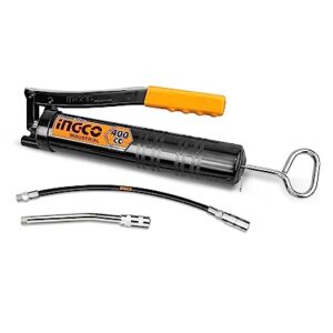 INGCO GRG015001 Heavy-Duty Grease Gun, 10000 PSI Grease Guns, Heavy Duty Pistol Grip Grease Gun Set with 400CC / 14Oz Load, 12 Inch High Pressure Flexible Nylon Hose, (1 Set)