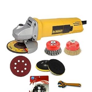 Dewalt Dw801 850w Angle Grinder (4) with Pad + Velcro + Non Twisted Brush+cutting Wheel