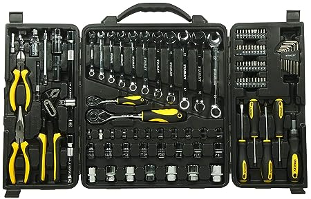 Stanley STMT81243 110-Piece High Quality Multi-Toolkit containing Pliers, Spanners, Drivers, Sockets, Bits, Wrenches & Ratchets for Home, DIY & Professional Use, 1 Year Warranty, Yellow & Black