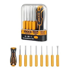INGCO 9 Pcs Interchangeable Screwdriver Set, Replaceable CRV Steel Screwdriver Set for Home Decoration, Car Repair, Toy Repair, etc