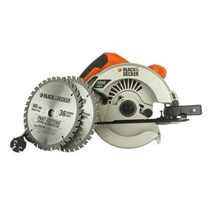 BLACK+DECKER CS1500 1500W 7''/185mm Corded Electric Wood Cutting Circular Saw with 2x 36T TCT Blades for Home & DIY Use, 1 Year Warranty, ORANGE & BLACK