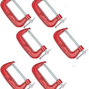 KROST Heavy Duty C and G Clamp Set, 3″ C-Clamp for Metalworking, Woodworking, 3-Inch Max Jaw Opening, Red (6pcs)