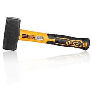 INGCO Stoning Hammer, 2000g | 45# carbon steel Heavy Duty Stoning Hammer, Drop-forged Hammerhead Heat Treatment, INGCO Style Fiberglass Handle
