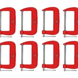 KROST Heavy Duty C and G Clamp Set, 4″ C-Clamp for Metalworking, Woodworking, 4-Inch Max Jaw Opening, Red (8pcs)