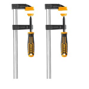 INGCO 2pcs Pack F Clamps (120x300m), Steel f clamp, F Clamp with Rubberized Handle and Surface Protection PVC Cover for Better Grip Metal F Clamps for Woodworking Glass and Welding Works