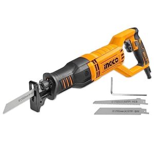 INGCO Reciprocating Saw, 750W | 900-3300rpm | SDS Tool-Free Blade Change Chuck, Variable Speed Control, Lock-On, with 2 Saw Blade, Corded Reciprocating Saw for Wood, Steel, Plastic, Aluminum