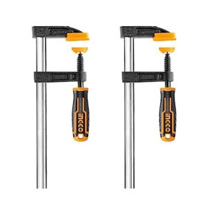 INGCO 2 pcs F Clamps, 80x300m Steel f clamp, F Clamp with Rubberized Handle and Surface Protection PVC Cover for Better Grip Metal F Clamps for Woodworking Glass and Welding Works