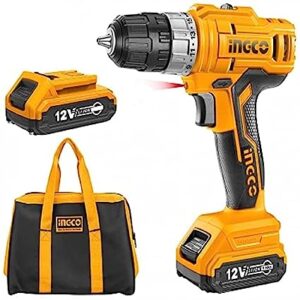 Cordless drilling machine, INGCO Lithium-Ion cordless drill machine with 2 Pieces20v Battery and 1 Charger, Mechanical 2-speed gear, Integrated work light LED