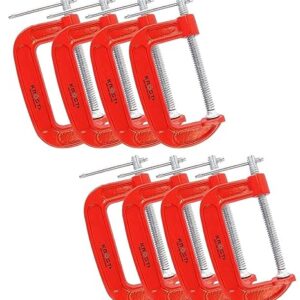 KROST Heavy Duty C and G Clamp Set, 6″ C-Clamp for Metalworking, Woodworking, 6-Inch Max Jaw Opening, Red (8pcs)