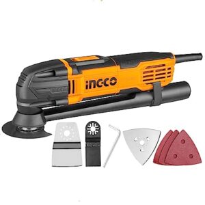 INGCO Oscillating Multi Tool, 300W | 6 Speed Control | 20000rpm | Angle Ajustment, Multi Oscillating DIY Tool Kit, Multi-Tool Kit with 8 pcs Accessories for Sanding, Grinding, Scratching, Polishing