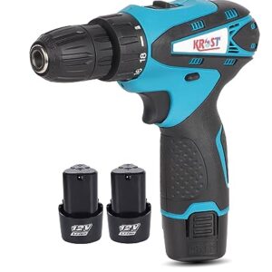 KROST 12V Li-ion Dual Speed Keyless Chuck Drill |Cordless Drill | Drill Driver | Screwdriver with 2 Batteries, LED Torch Variable Speed and Torque Setting (18+1).