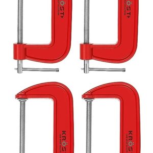 KROST Heavy Duty C and G Clamp Set, 8″ C-Clamp for Metalworking, Woodworking, 8-Inch Max Jaw Opening, Red (4pcs)