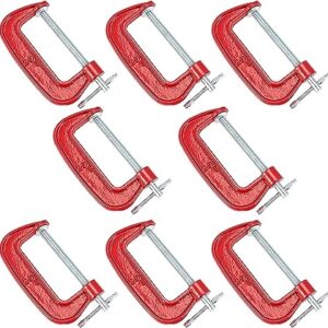 KROST Heavy Duty C and G Clamp Set, 3″ C-Clamp for Metalworking, Woodworking, 3-Inch Max Jaw Opening, Red (8pcs)