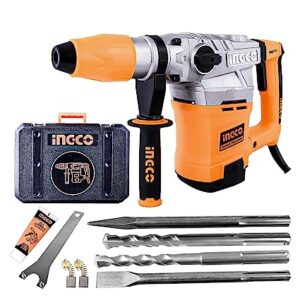 INGCO RH16008 Rotary Hammer 550 RPM 3 Functions Drill Chisel Heavy Duty 1600 Watt Grip Handle Concrete Metal and Woodworking for Home & Industrial Use