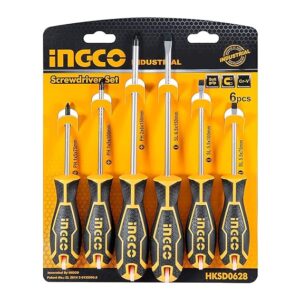 INGCO HKSD0628 6 pcs Round Blade Screwdriver set Industrial Premium Pro-Grade Screwdriver Set with Custom Ergonomic Handle Design Resistant CR-V Steel (Pack of 6)