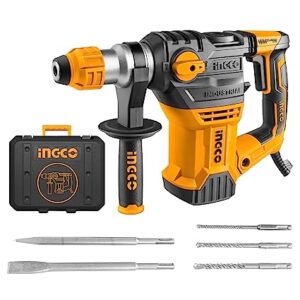 INGCO Rotary Hammer, SDS-Plus Heavy Duty Rotary Hammer Drill | 220 Volts | 1500W | 4400bpm | 5.5J with Vibration Control and Safety Clutch Including 3 drills and 2 chisels with Case, Yellow