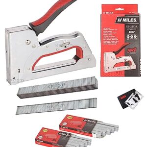 Miles All Metal Body Ts-2313A Gun Tacker, Staple Gun with F-12 mm, F-10 mm Brad Nails 18 Gauge and 23/8 Staple Pins (Red)