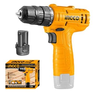 INGCO CDLI12415 Cordless Drill, Electric Power Drill 12V Lithium-ion | 20NM | 0-750rpm | 0-3/8'' Chuck Capacity 15+1 Torque Setting LED Power Tool Kit With 1pcs 1.5Ah Battery for Home (1 Set)