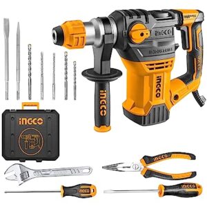 INGCO Rotary Hammer, SDS-Plus Heavy Duty Rotary Hammer Drill | 220 Volts | 1500W | 4400bpm | 5.5J with Vibration Control and Safety Clutch Including 6 drills and 2 chisels with Case,