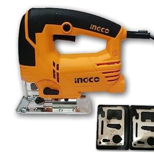 Ingco 650W Jigsaw Machine with Variable Speed and Blade Set for Wood Cutting and Stencil (Orange, 5 Piece)