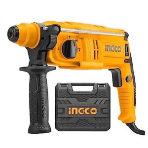 INGCO RGH6528 650W Reversible Rotary Hammer Drill 0-1700 RPM 22mm Variable Speed Chuck Corded Electric Drilling 0-5500BPM Impact Rate with Bits for Home Brick Metal Chiselling Masonry