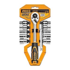 Ingco 12Pcs 1/2" Socket Set, Quick Release Ratchet Wrench Tool Set, CrV steel Micro Finished and Chromed Plated