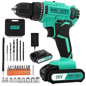 KROST Cordless 21v Drill Motor Multi Function Drill – 25 Stage Torque Screwdriver – Two speed control – Key-less Drill Chuck – 2pcs 21V-Max Li-Ion 2Ah Batteries Plug Extra 25 Tools/Accessories
