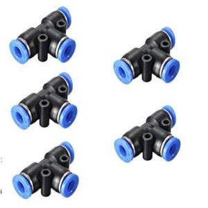 KROST 8 mm Tee Union Pneumatic Push Connector Air Line Quick Fittings -5 Pieces,Black