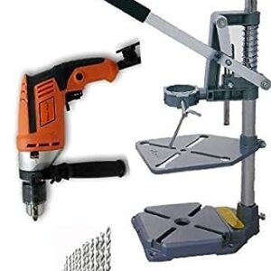 KROST Cast Iron Dual Base Plate Drill Stand With 13 Mm Reverse Forward Drill Machine and Drill Set